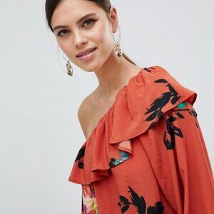 French Connection Delphine Dress One Shoulder Copper Coin Burnt Orange Sz 8 NWT